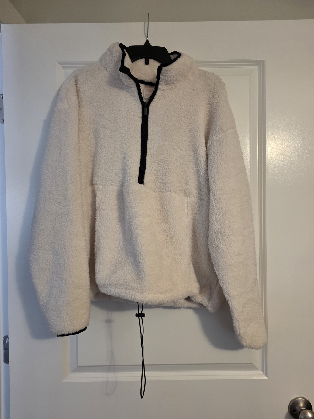 No Boundaries Cream Sherpa Half-Zip Pullover with Black Trim
